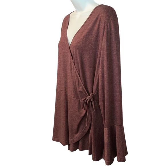 Bloomchic Surplice Neck Tie Side Asymmetrical Hem Shirt Flutter Sleeve Size 18 - Picture 3 of 11